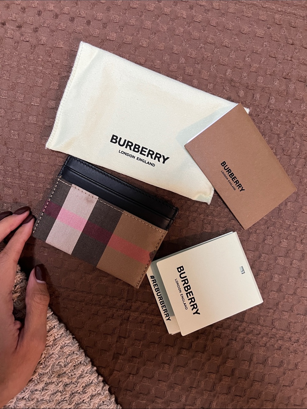 Burberry Plaid Cardholder in Brown, Pink and Black